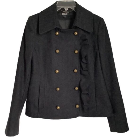 DKNY CHARCOAL GRAY DOUBLE BREASTED WOOL BLEND JACKET SIZE 10‎ - Picture 1 of 13
